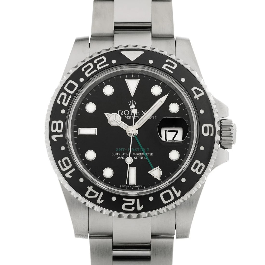 ROLEX GMT-MASTERII BLACK WATCH: ROLEX GMT-MasterII black Watch Brand: ROLEX Type/Style: Wristwatch Material: Band Material Stainless steel, Case Material Stainless steel Color: Dial Color black Size: Case Size H/about 40mm W/about