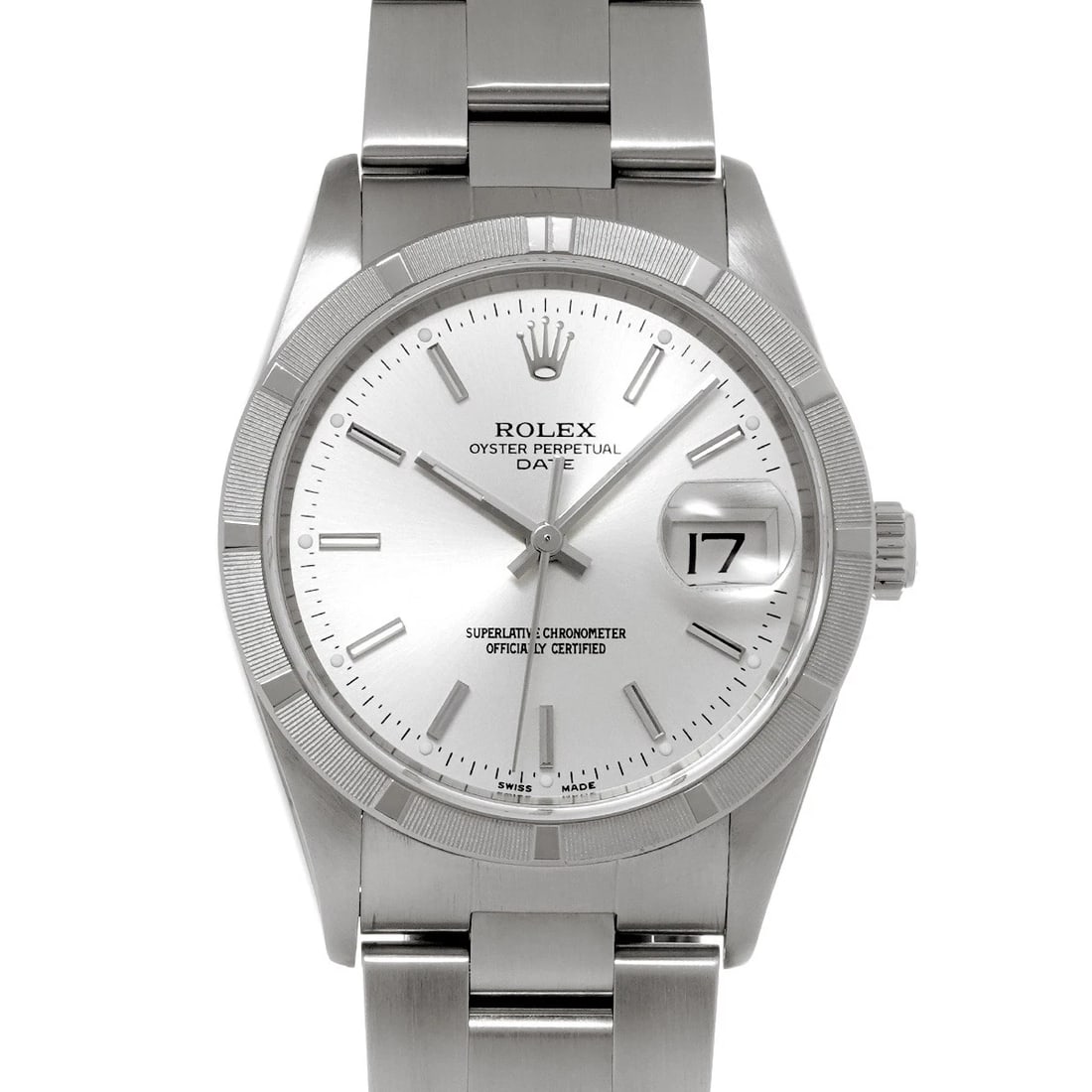 ROLEX OYSTER PERPETUAL DATE SILVER WATCH: ROLEX Oyster Perpetual Date Silver Watch Brand: ROLEX Type/Style: Wristwatch Material: Band Material Stainless steel, Case Material Stainless steel Color: Dial Color Silver Size: Case Size H/about