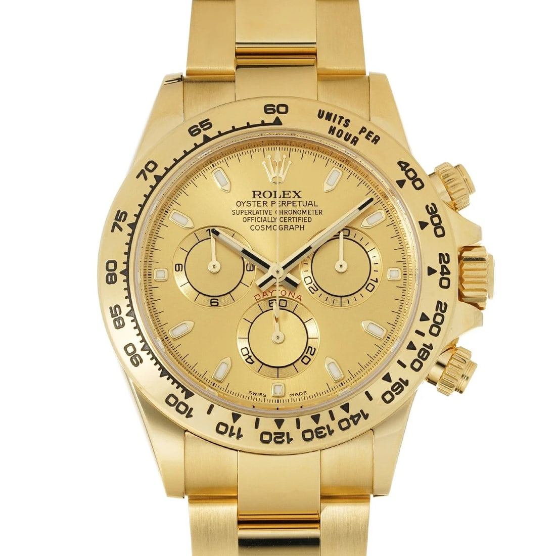 ROLEX COSMOGRAPH DAYTONA CHAMPAGNE WATCH: ROLEX Cosmograph Daytona Champagne Watch Brand: ROLEX Type/Style: Wristwatch Material: Band Material Yellow Gold, Case Material Yellow Gold Color: Dial Color Champagne Size: Case Size H/about 40mm