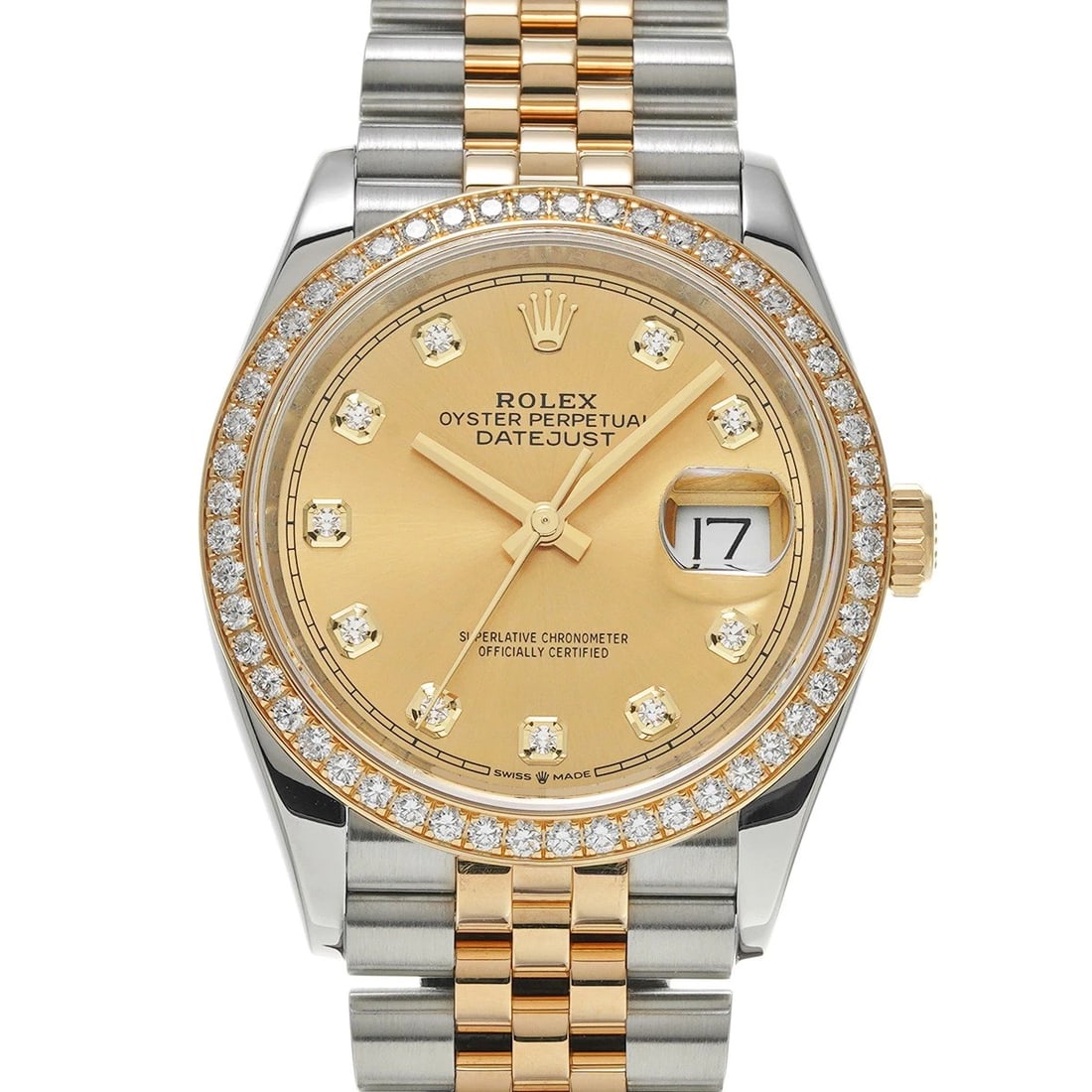 ROLEX DATEJUST 36 CHAMPAGNE/DIAMOND WATCH: ROLEX Datejust 36 Champagne/diamond Watch Brand: ROLEX Type/Style: Wristwatch Material: Band Material Stainless steel/Yellow Gold, Case Material Stainless steel Color: Dial Color Champagne Size: Case 