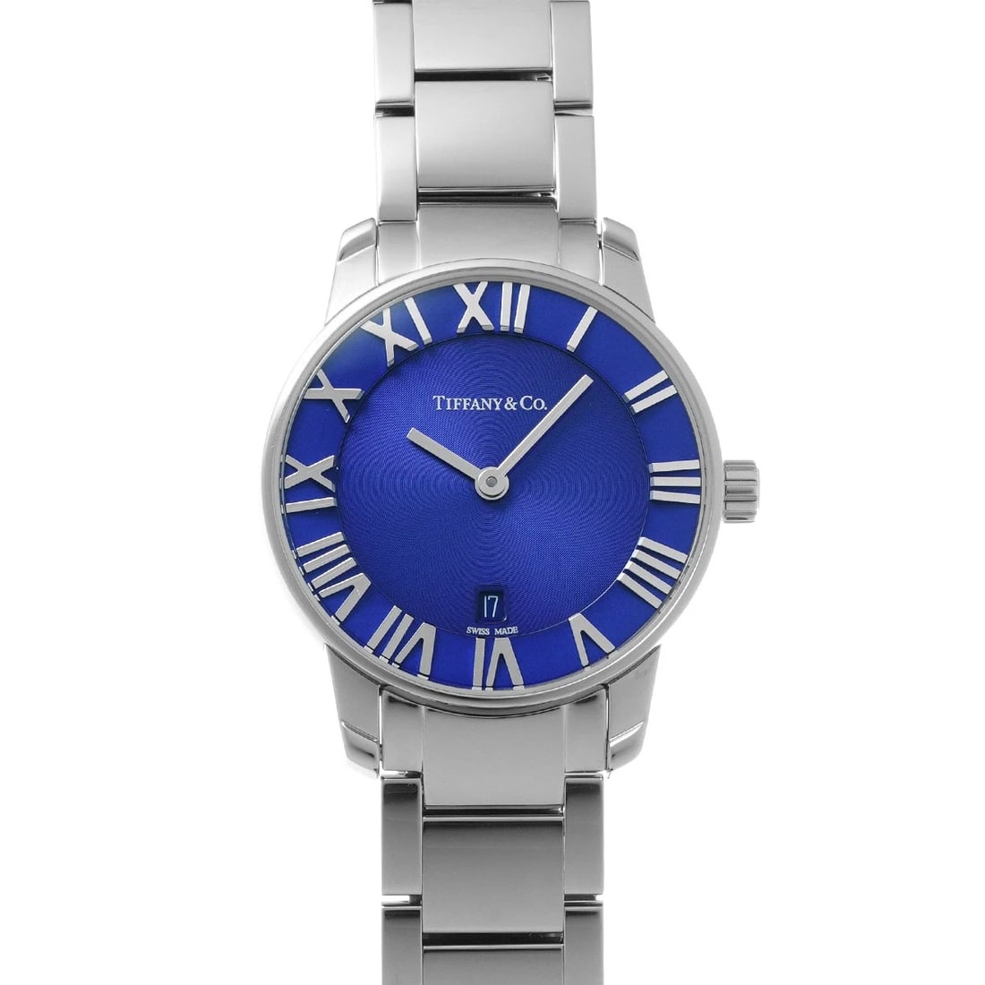 TIFFANY & CO. ATLAS BLUE WATCH: TIFFANY & Co. Atlas blue Watch Brand: TIFFANY & Co. Type/Style: Wristwatch Material: Band Material Stainless steel, Case Material Stainless steel Color: Dial Color blue Size: Case Size H/about 29mm W/