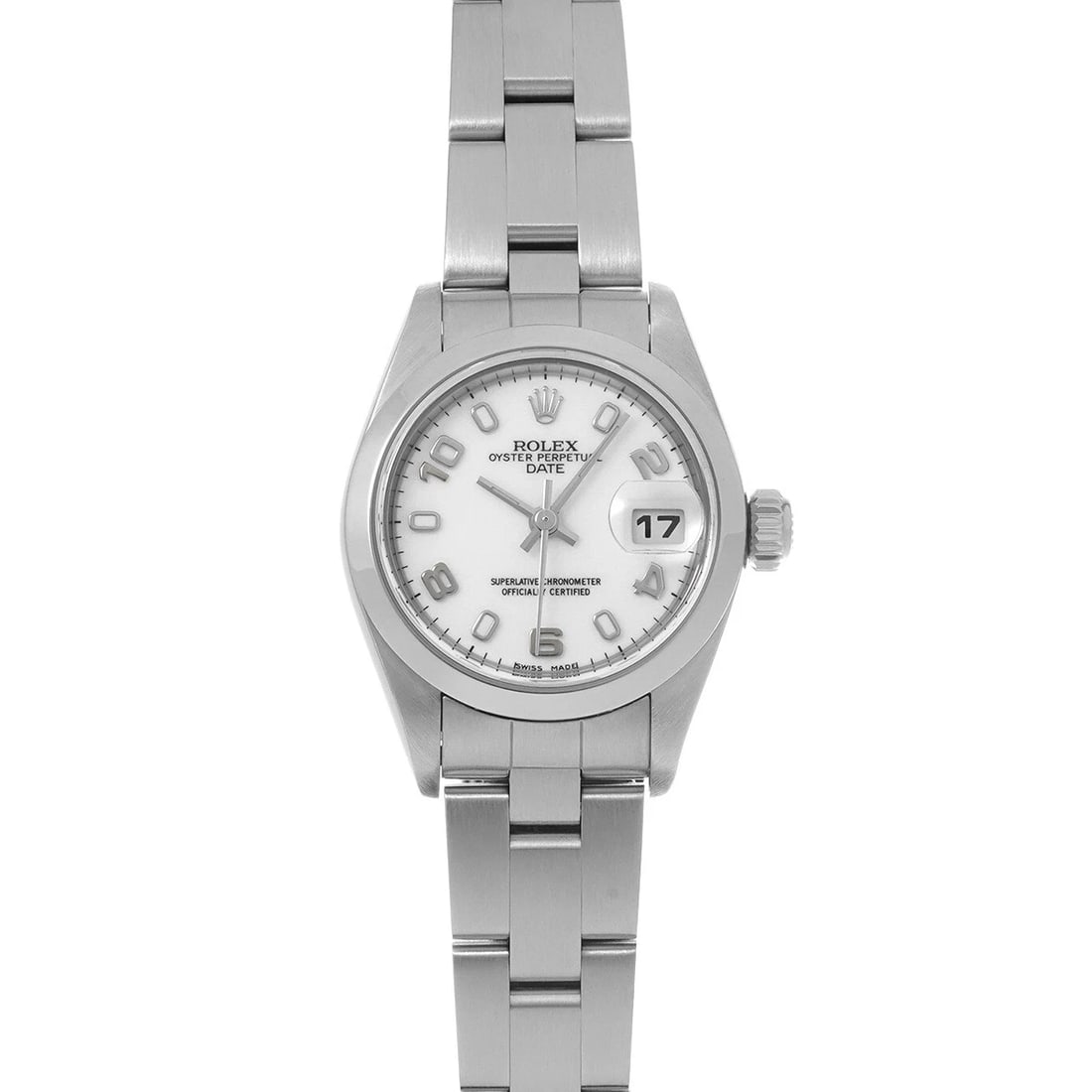 ROLEX OYSTER PERPETUAL DATE WHITE WATCH: ROLEX Oyster Perpetual Date white Watch Brand: ROLEX Type/Style: Wristwatch Material: Band Material Stainless steel, Case Material Stainless steel Color: Dial Color white Size: Case Size H/about 26mm 