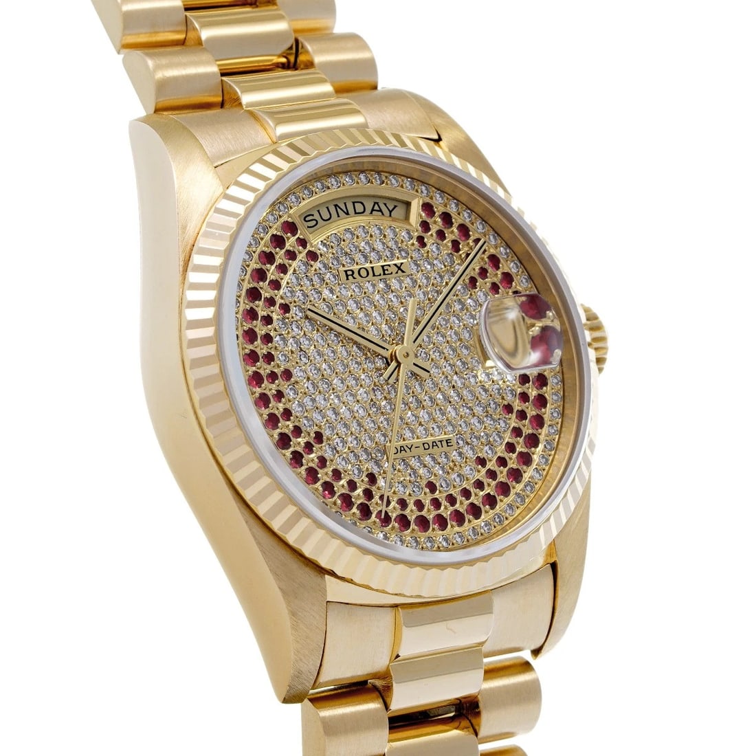 ROLEX DAY-DATE 36 CHAMPAGNE/DIAMOND / RUBY WATCH - 3