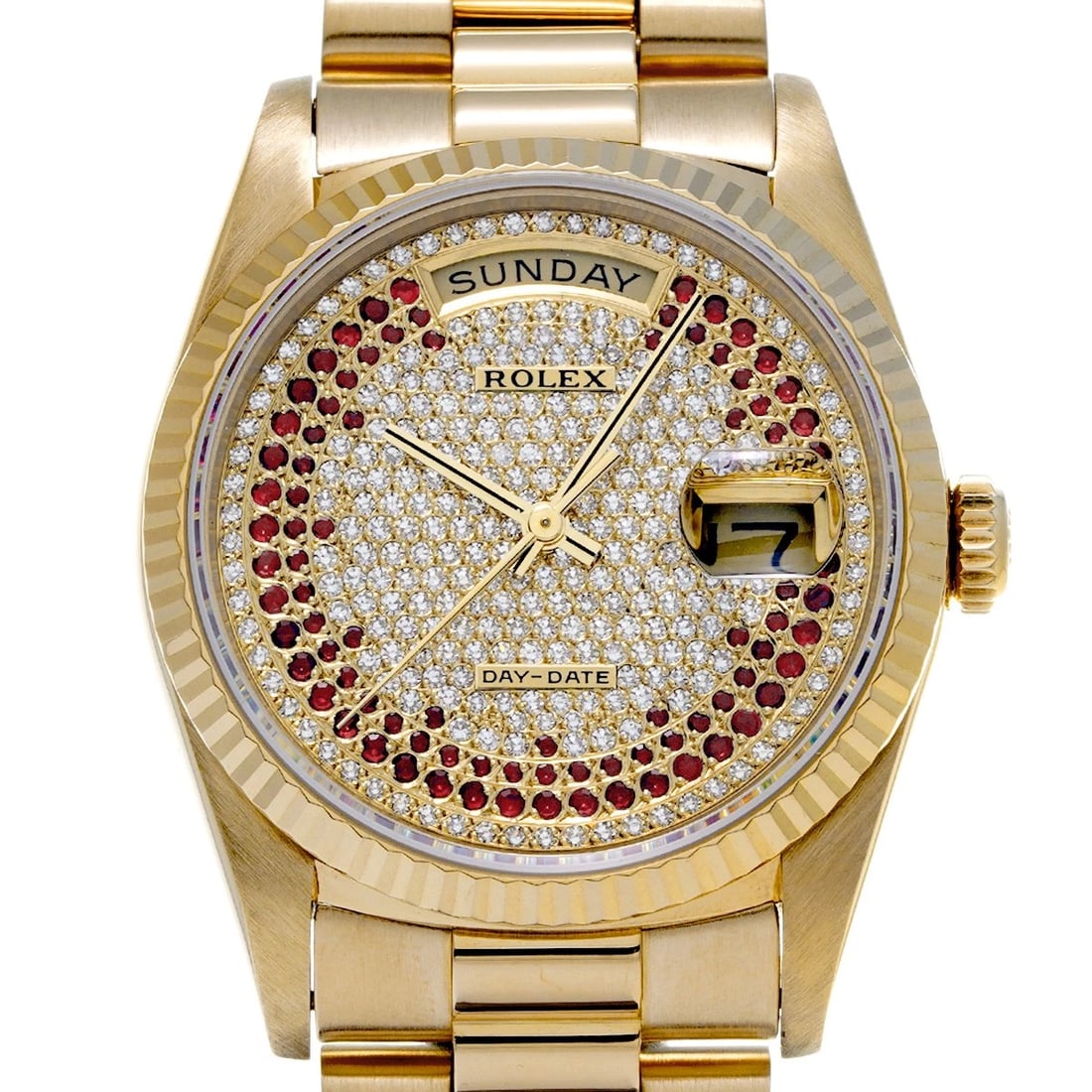 ROLEX DAY-DATE 36 CHAMPAGNE/DIAMOND / RUBY WATCH - 4