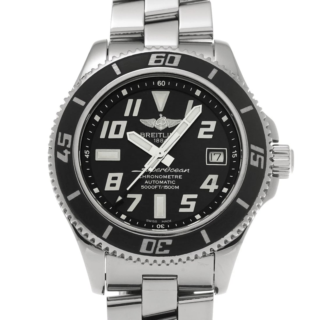 BREITLING SUPEROCEAN 42 BLACK WATCH: BREITLING Superocean 42 black Watch Brand: Breitling Type/Style: Wristwatch Material: Band Material Stainless Steel, Case Material Stainless Steel Color: Dial Color Dial Color Black Case Color Silver
