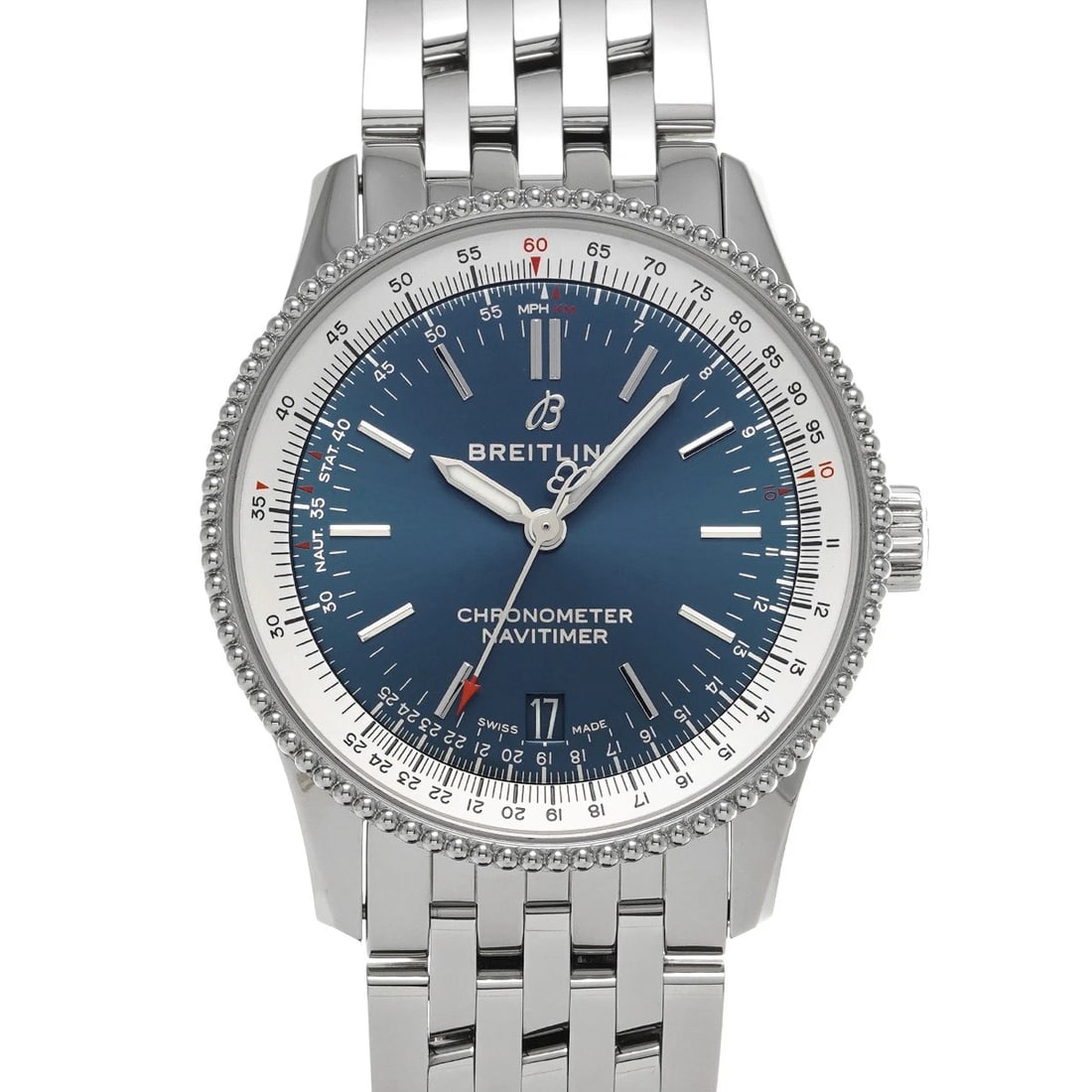 BREITLING NAVITIMER AUTOMATIC 38 BLUE WATCH: BREITLING Navitimer Automatic 38 blue Watch Brand: BREITLING Type/Style: Wristwatch Material: Band Material Stainless steel, Case Material Stainless steel Color: Dial Color blue Size: Case Size
