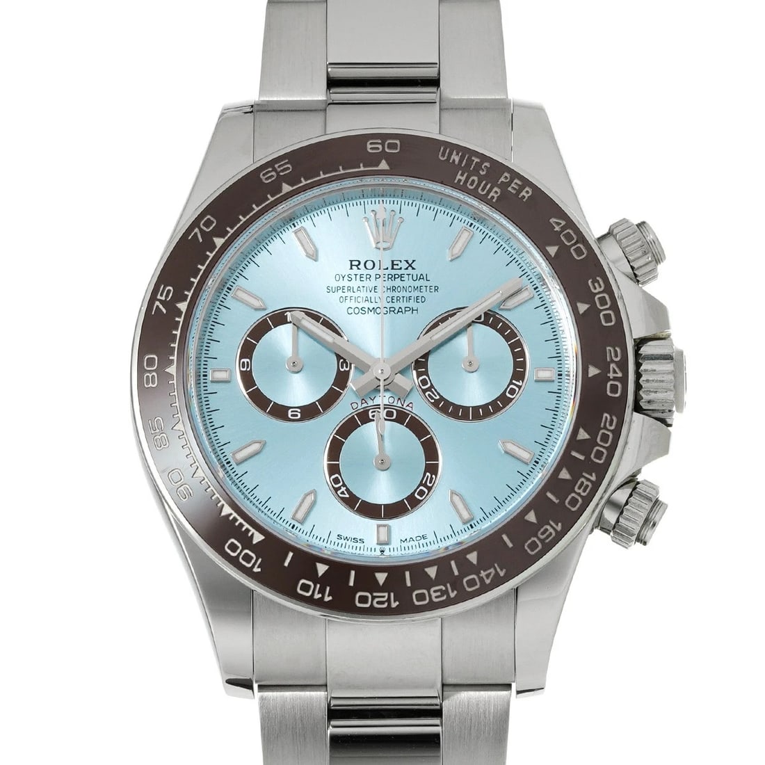 ROLEX COSMOGRAPH DAYTONA ICE BLUE WATCH: ROLEX Cosmograph Daytona Ice blue Watch Brand: ROLEX Type/Style: Wristwatch Material: Band Material Platinum, Case Material Platinum Color: Dial Color Ice blue Size: Case Size H/about 40mm W/about