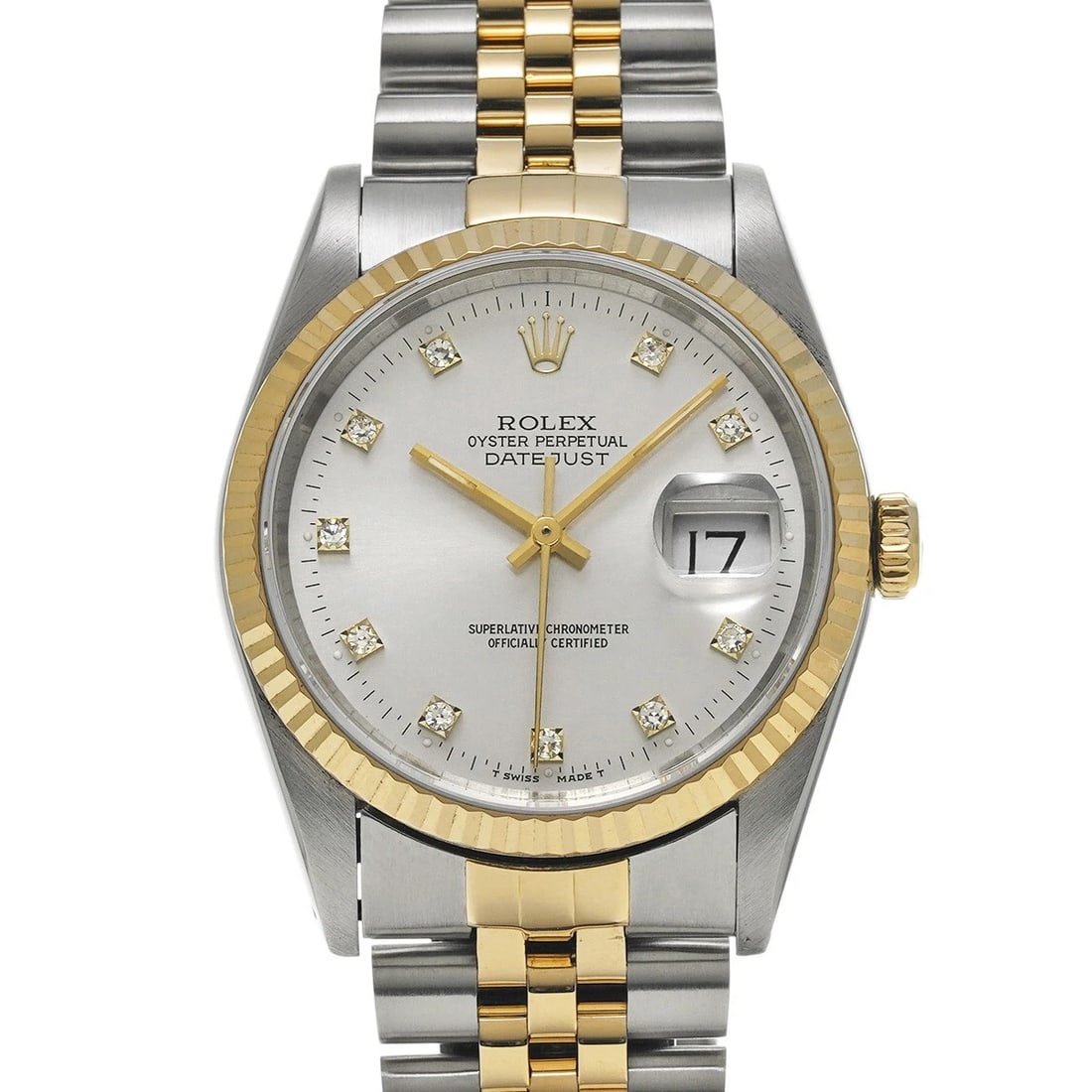 ROLEX DATEJUST 36 GRAY/DIAMOND WATCH: ROLEX Datejust 36 gray/diamond Watch Brand: ROLEX Type/Style: Wristwatch Material: Band Material Stainless steel/Yellow Gold, Case Material Stainless steel Color: Dial Color gray Size: Case Size