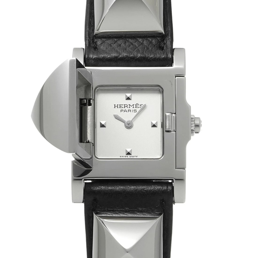HERMES MEDOR SILVER WATCH: HERMES Medor Silver Watch Brand: HERMES Type/Style: Wristwatch Material: Band Material leather, Case Material Stainless steel Color: Dial Color Silver Size: Case Size H/about 23mm W/about 23mm