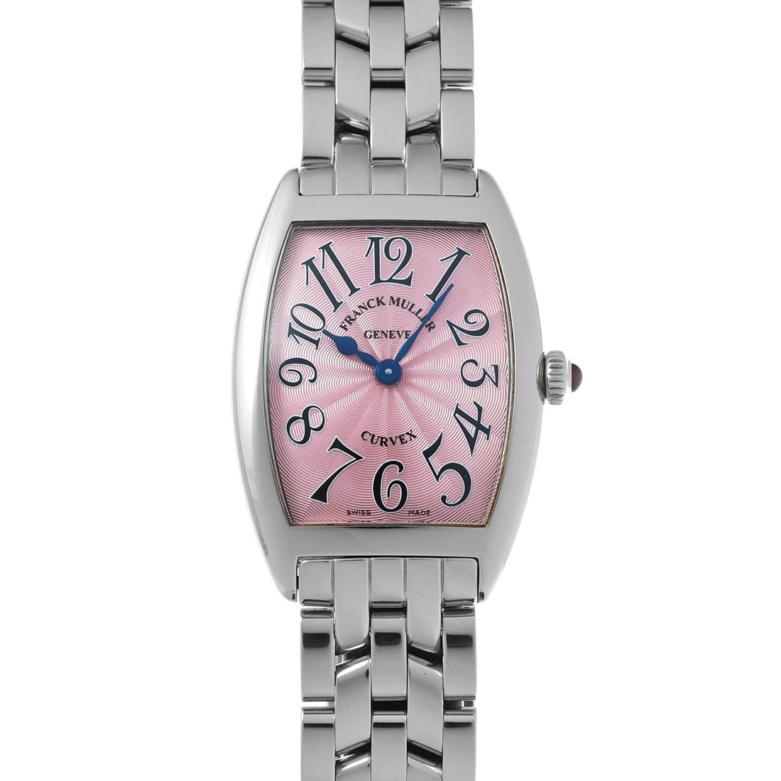 FRANCK MULLER TONNEAU CURVEX PINK WATCH: FRANCK MULLER Tonneau Curvex pink Watch Brand: FRANCK MULLER Type/Style: Wristwatch Material: Band Material Stainless steel, Case Material Stainless steel Color: Dial Color pink Size: Case Size