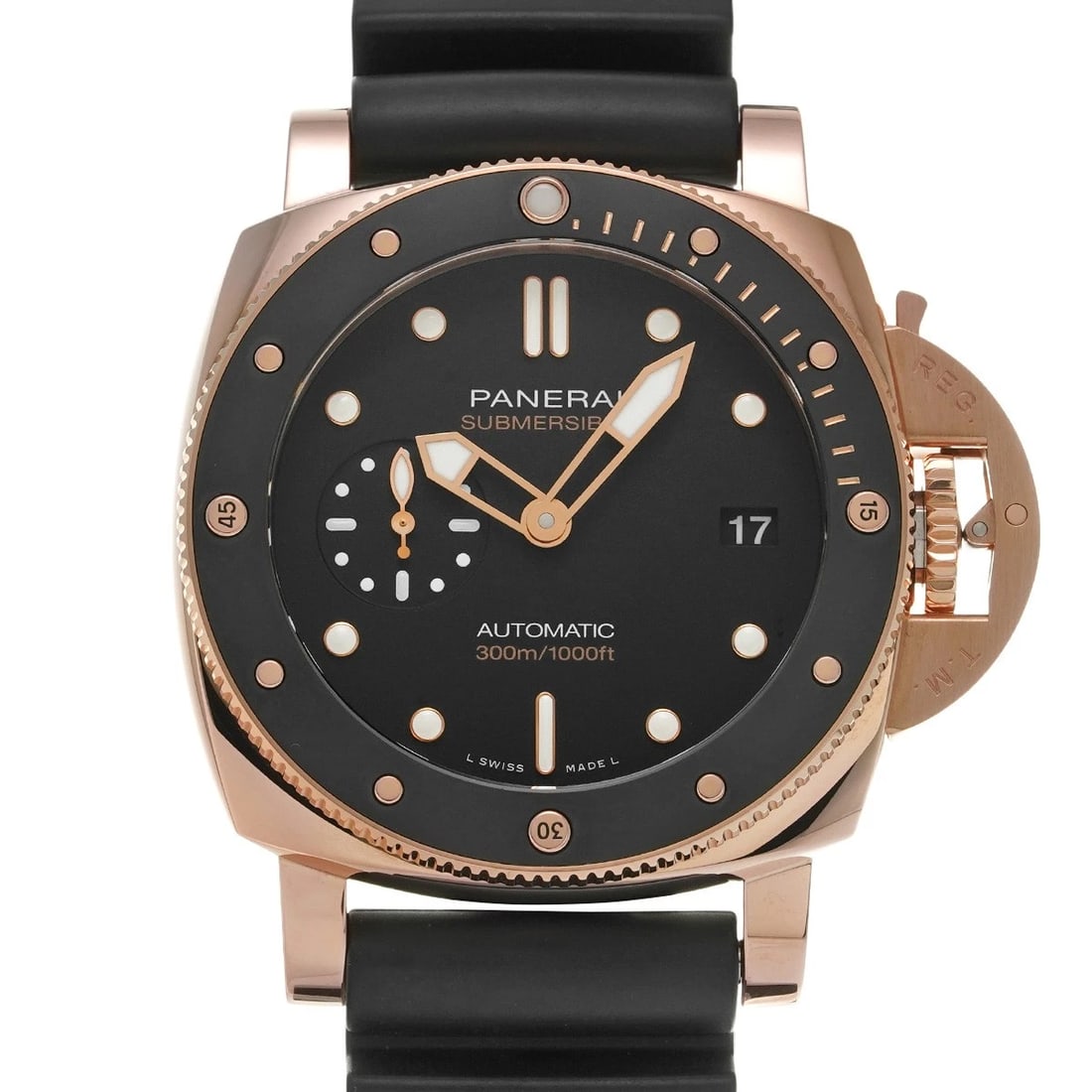 PANERAI SUBMERSIBLE GOLD TECH BLACK WATCH: PANERAI Submersible Gold Tech black Watch Brand: PANERAI Type/Style: Wristwatch Material: Band Material rubber, Case Material Gold Tech Color: Dial Color black Size: Case Size H/about 42mm W/about