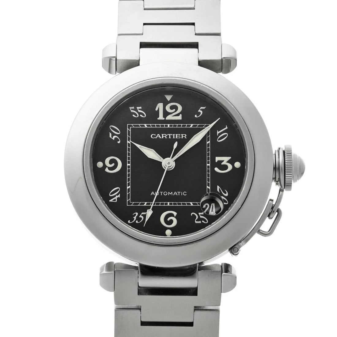 CARTIER PASHA BLACK WATCH: CARTIER Pasha black Watch Brand: CARTIER Type/Style: Wristwatch Material: Band Material Stainless steel, Case Material Stainless steel Color: Dial Color black Size: Case Size H/about 35mm W/about 35mm