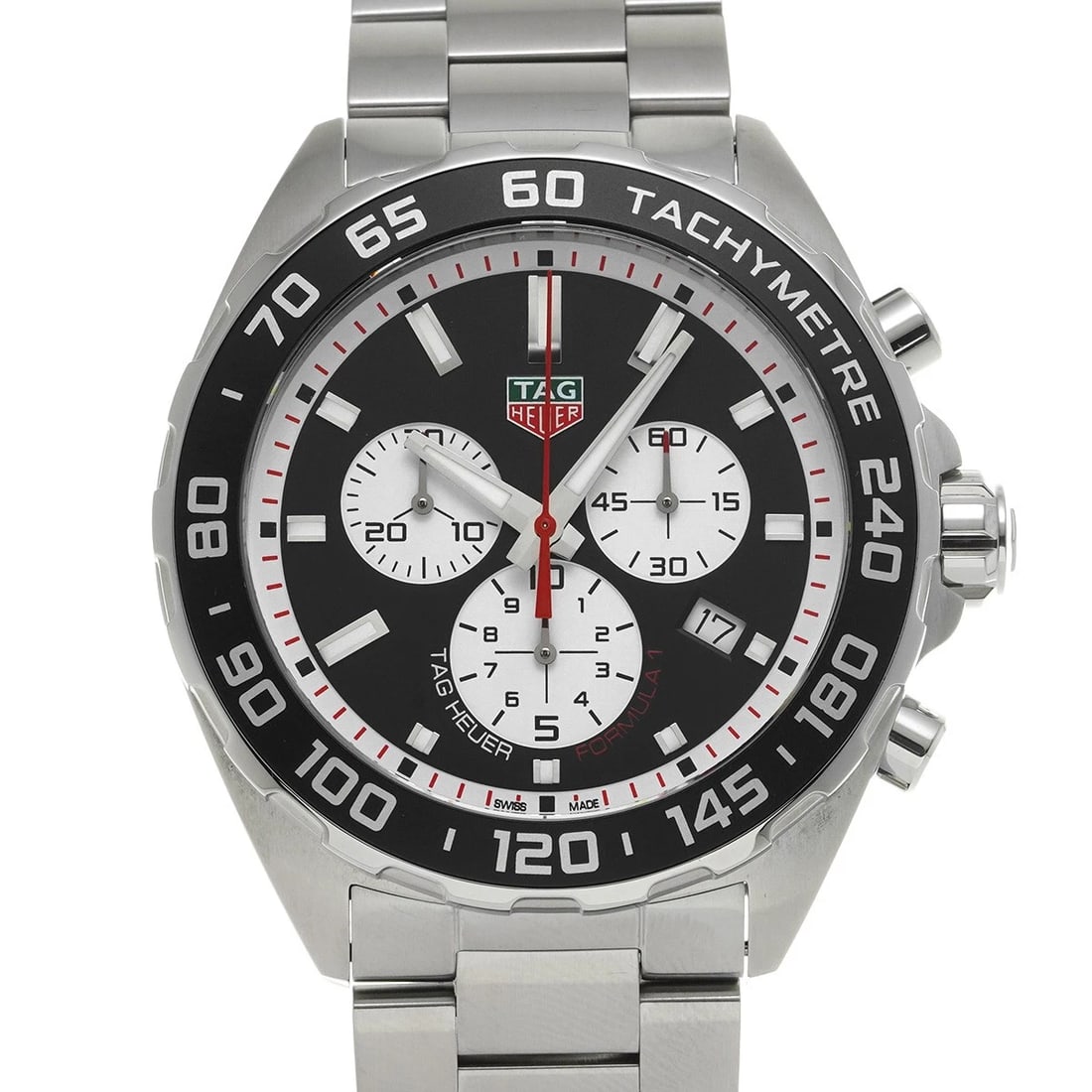 TAG HEUER QUARTZ CHRONOGRAPH BLACK/SILVER WATCH: TAG HEUER Quartz Chronograph black/Silver Watch Brand: TAG HEUER Type/Style: Wristwatch Material: Band Material Stainless steel, Case Material Stainless steel Color: Dial Color black Size: Case Size