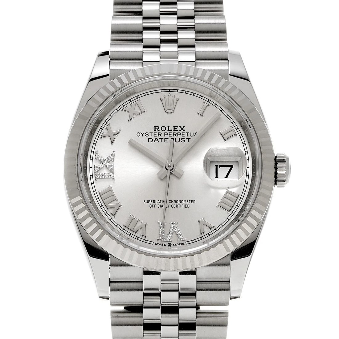ROLEX DATEJUST 36 SILVER/DIAMOND WATCH: ROLEX Datejust 36 Silver/diamond Watch Brand: ROLEX Type/Style: Wristwatch Material: Band Material Stainless steel, Case Material Stainless steel Color: Dial Color Silver Size: Case Size H/about 36mm 