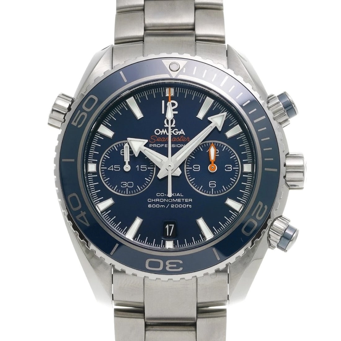 OMEGA SEAMASTER PLANET OCEAN CO-AXIAL CHRONOGRAPH WATCH: OMEGA Seamaster Planet Ocean Co-axial Chronograph Watch Brand: OMEGA Type/Style: Wristwatch Material: Band Material titanium, Case Material titanium Color: Dial Color blue Size: Case Size H/about