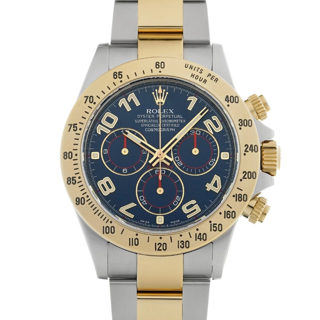 ROLEX COSMOGRAPH DAYTONA BLUE WATCH: ROLEX Cosmograph Daytona blue Watch Brand: ROLEX Type/Style: Wristwatch Material: Band Material Yellow Gold/Stainless steel, Case Material Stainless steel Color: Dial Color blue Size: Case Size