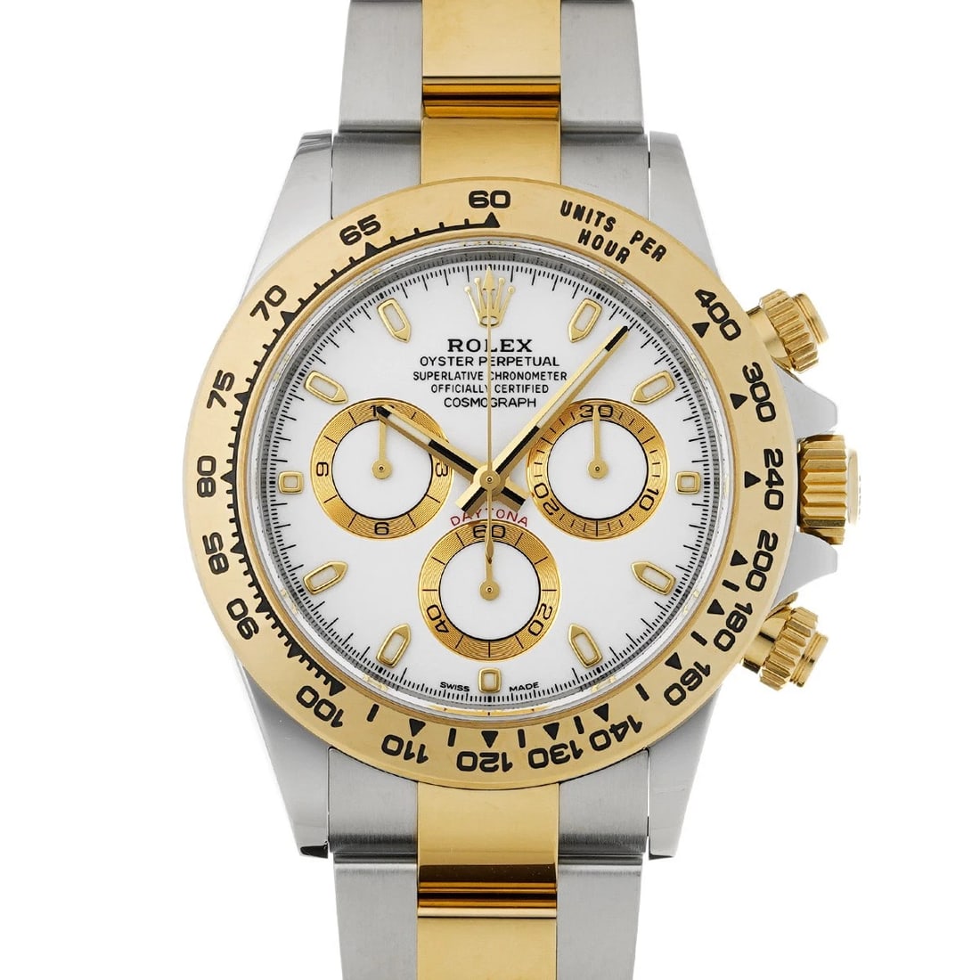 ROLEX COSMOGRAPH DAYTONA WHITE WATCH: ROLEX Cosmograph Daytona white Watch Brand: ROLEX Type/Style: Wristwatch Material: Band Material Stainless steel/Yellow Gold, Case Material Stainless steel Color: Dial Color white Size: Case Size