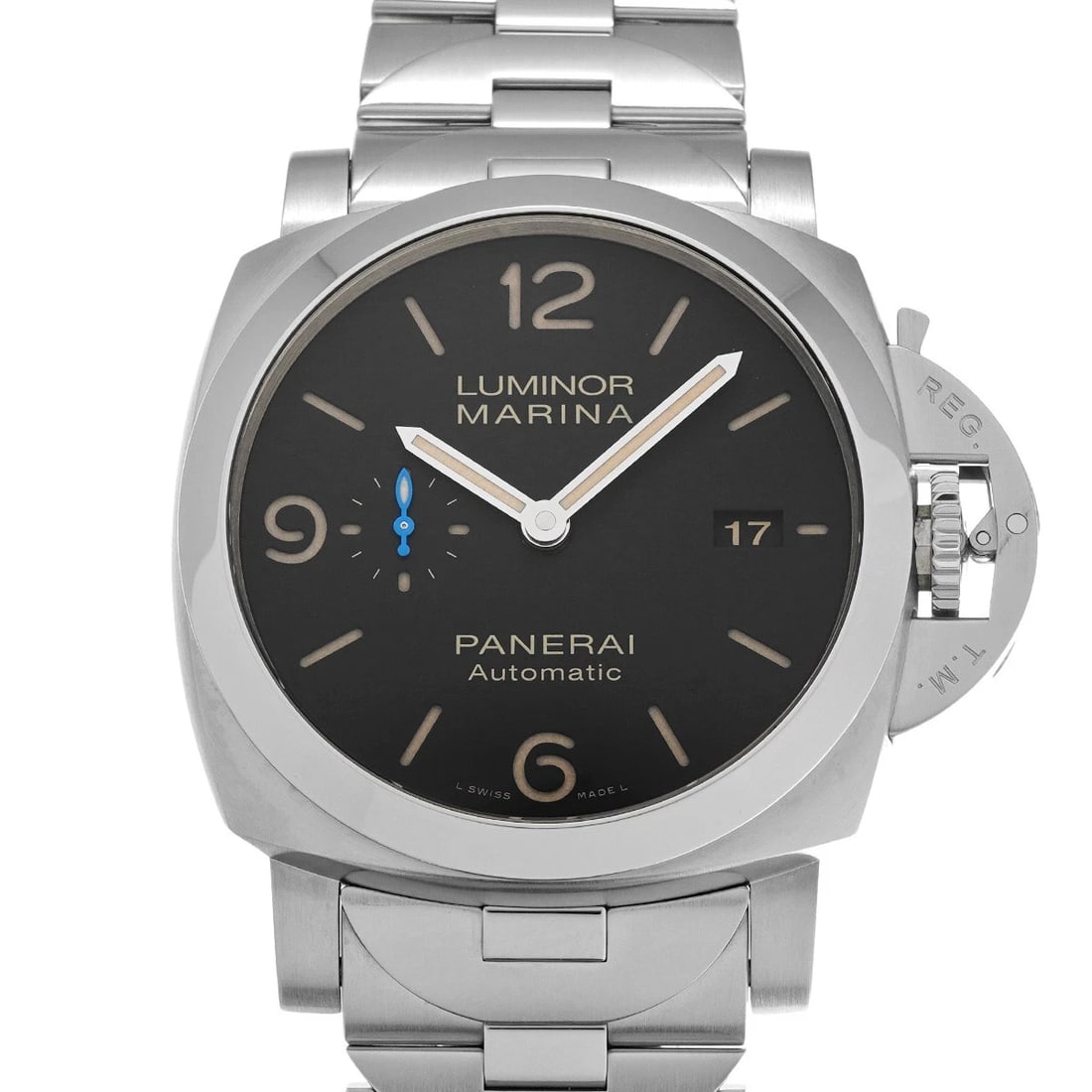 PANERAI LUMINOR MARINA ACCIAIO BLACK WATCH: PANERAI Luminor Marina Acciaio black Watch Brand: Panerai Type/Style: Wristwatch Material: Band Material Stainless Steel, Case Material Stainless Steel Color: Dial Color Dial Color Black Case Color Si