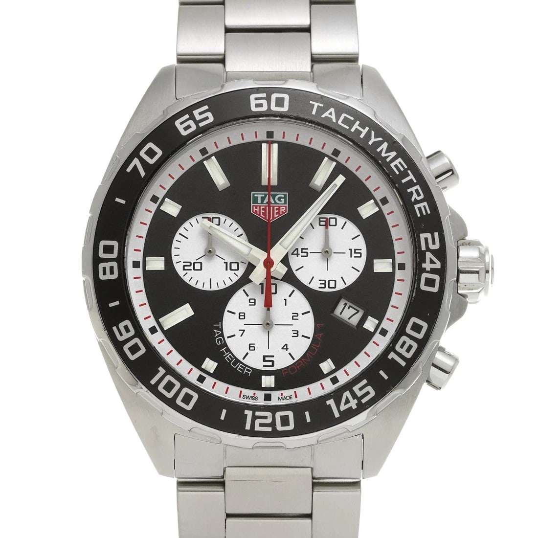 TAG HEUER QUARTZ CHRONOGRAPH BLACK/SILVER WATCH: TAG HEUER Quartz Chronograph black/Silver Watch Brand: TAG HEUER Type/Style: Wristwatch Material: Band Material Stainless steel, Case Material Stainless steel Color: Dial Color black Size: Case Size