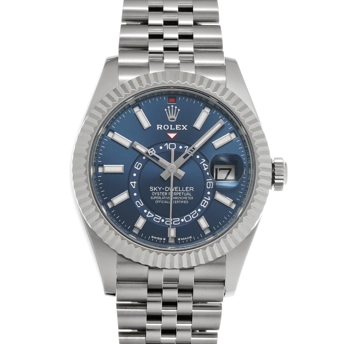 ROLEX SKY DWELLER BRIGHT BLUE WATCH: ROLEX Sky Dweller Bright blue Watch Brand: ROLEX Type/Style: Wristwatch Material: Band Material Stainless steel, Case Material Stainless steel Color: Dial Color Bright blue Size: Case Size H/about