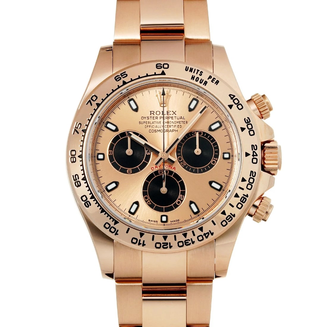 ROLEX COSMOGRAPH DAYTONA PINK/BLACK WATCH: ROLEX Cosmograph Daytona pink/black Watch Brand: ROLEX Type/Style: Wristwatch Material: Band Material Everrose gold, Case Material Everrose gold Color: Dial Color pink Size: Case Size H/about 40mm