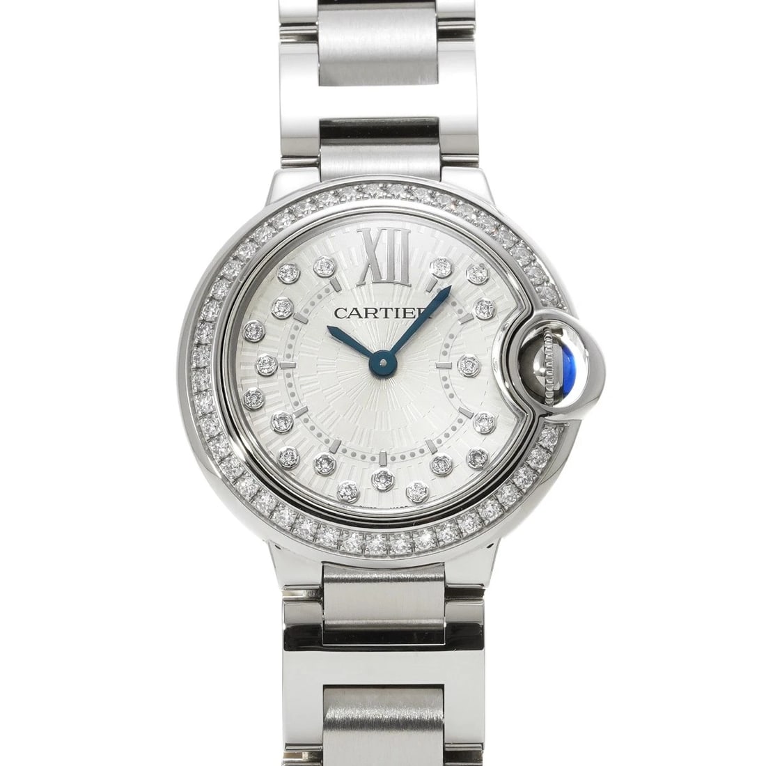 CARTIER BARON BLUE SILVER/DIAMOND WATCH: CARTIER Baron blue Silver/diamond Watch Brand: CARTIER Type/Style: Wristwatch Material: Band Material Stainless steel, Case Material Stainless steel Color: Dial Color Silver Size: Case Size H/about