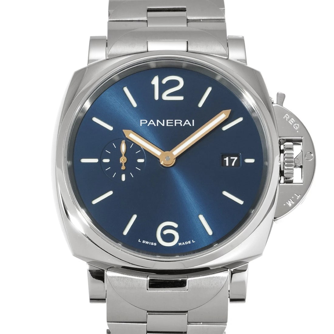 PANERAI LUMINOR DUE BLUE WATCH: PANERAI Luminor Due blue Watch Brand: Panerai Type/Style: Wristwatch Material: Band Material Stainless Steel, Case Material Stainless Steel Color: Dial Color Dial Color Blue Case Color Silver Band