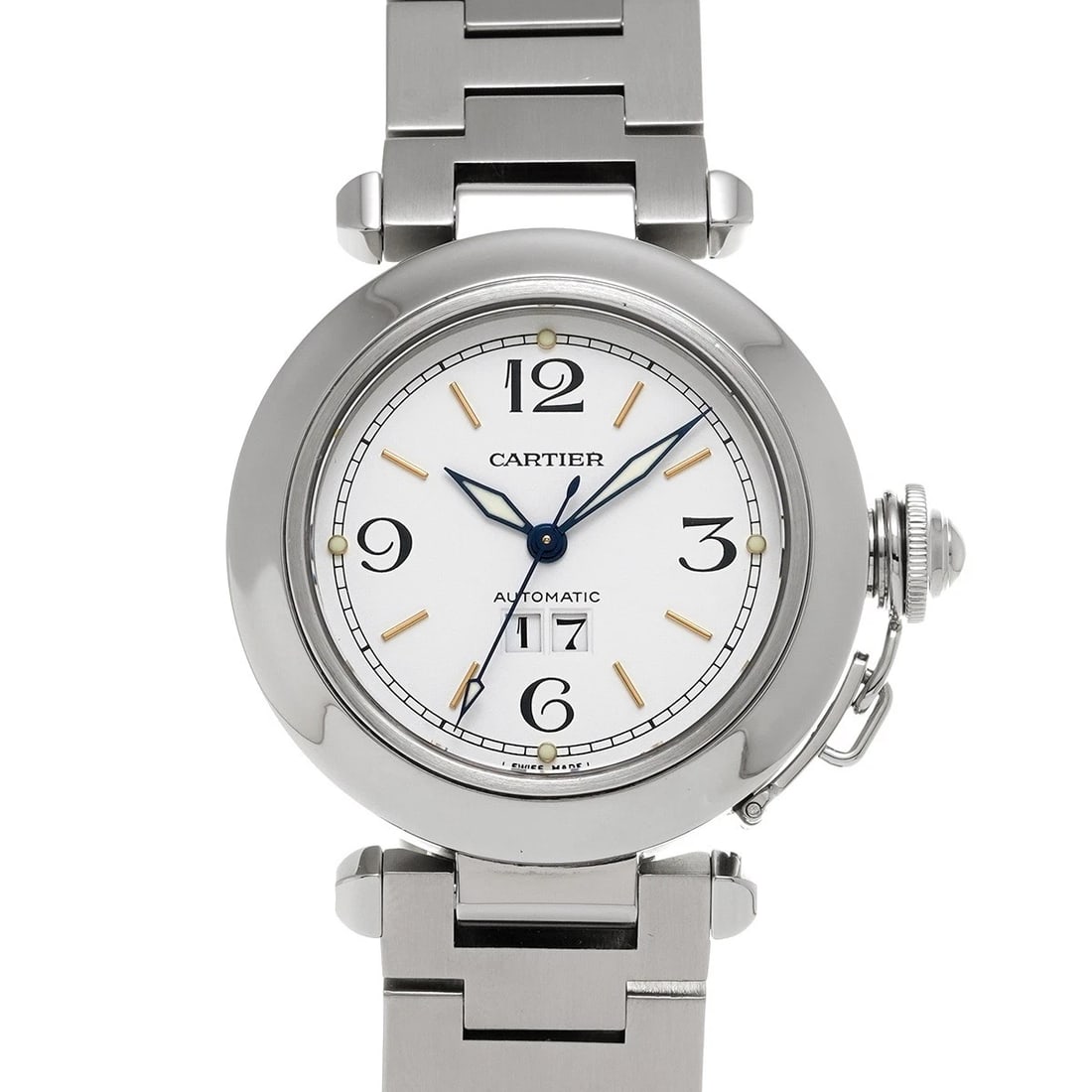 CARTIER PASHA BIG DATE WHITE WATCH: CARTIER Pasha Big Date white Watch Brand: CARTIER Type/Style: Wristwatch Material: Band Material Stainless steel, Case Material Stainless steel Color: Dial Color white Size: Case Size H/about 14mm