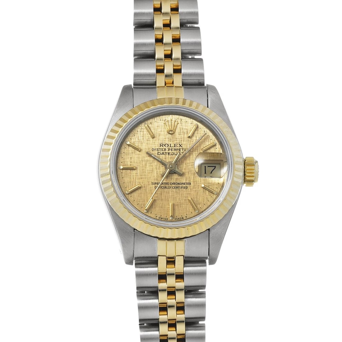 ROLEX DATEJUST 26 CHAMPAGNE WATCH: ROLEX Datejust 26 Champagne Watch Brand: ROLEX Type/Style: Wristwatch Material: Band Material Stainless steel/Yellow Gold, Case Material Stainless steel Color: Dial Color Champagne mosaic Size: Case S