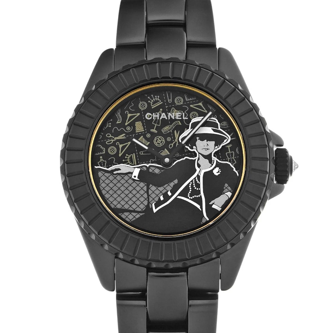 CHANEL MADEMOISELLE J12 COUTURE BLACK WATCH: CHANEL Mademoiselle J12 Couture black Watch Brand: CHANEL Type/Style: Wristwatch Material: Band Material ceramic, Case Material ceramic Color: Dial Color black Size: Case Size H/about 38mm W/about