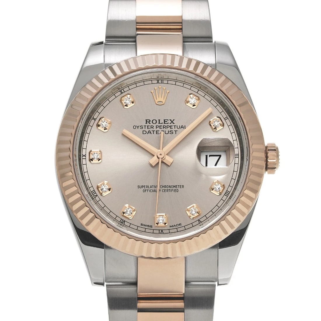 ROLEX DATEJUST 41 SUNDUST/DIAMOND WATCH: ROLEX Datejust 41 Sundust/diamond Watch Brand: ROLEX Type/Style: Wristwatch Material: Band Material Stainless steel/Everrose gold, Case Material Stainless steel Color: Dial Color Sundust Size: Case