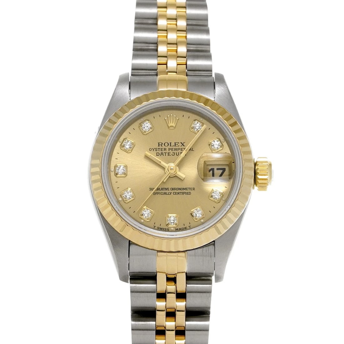 ROLEX DATEJUST 26 CHAMPAGNE/DIAMOND WATCH: ROLEX Datejust 26 Champagne/diamond Watch Brand: ROLEX Type/Style: Wristwatch Material: Band Material Stainless steel/Yellow Gold, Case Material Stainless steel Color: Dial Color Champagne Size: Case