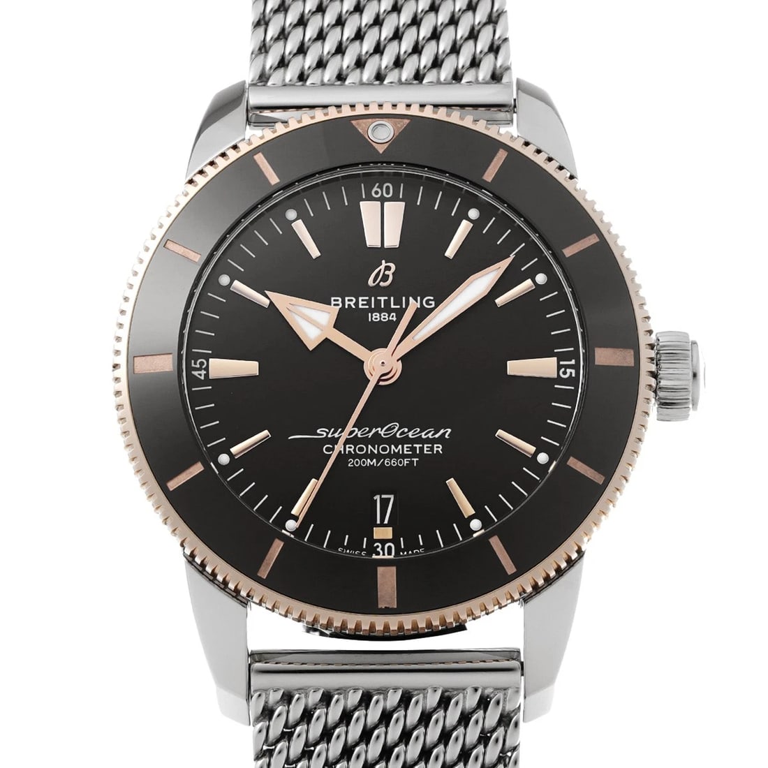 BREITLING SUPEROCEAN HERITAGE II BLACK WATCH: BREITLING Superocean Heritage II black Watch Brand: Breitling Type/Style: Wristwatch Material: Band Material Rubber, Case Material Stainless Steel, Rose Gold Color: Dial Color Black Size: Case Size