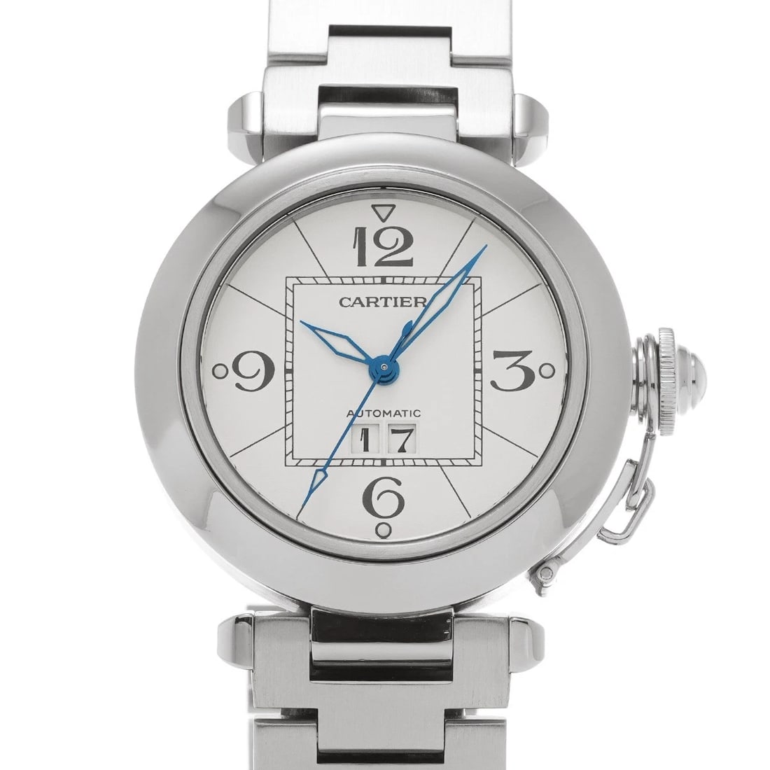 CARTIER PASHA BIG DATE WHITE WATCH: CARTIER Pasha Big Date white Watch Brand: CARTIER Type/Style: Wristwatch Material: Band Material Stainless steel, Case Material Stainless steel Color: Dial Color white Size: Case Size H/about 35mm