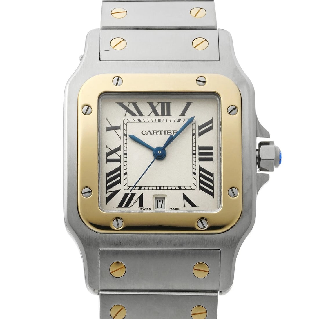CARTIER SANTOS GALBEE LM IVORY WATCH: CARTIER Santos Galbee LM Ivory Watch Brand: CARTIER Type/Style: Wristwatch Material: Band Material Stainless steel/Yellow Gold, Case Material Stainless steel Color: Dial Color Ivory Size: Case Size