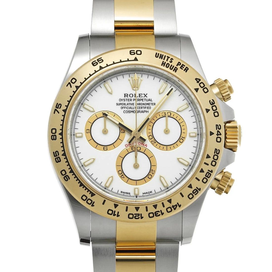 ROLEX COSMOGRAPH DAYTONA WHITE WATCH: ROLEX Cosmograph Daytona white Watch Brand: ROLEX Type/Style: Wristwatch Material: Band Material Stainless steel/Yellow Gold, Case Material Stainless steel Color: Dial Color white Size: Case Size