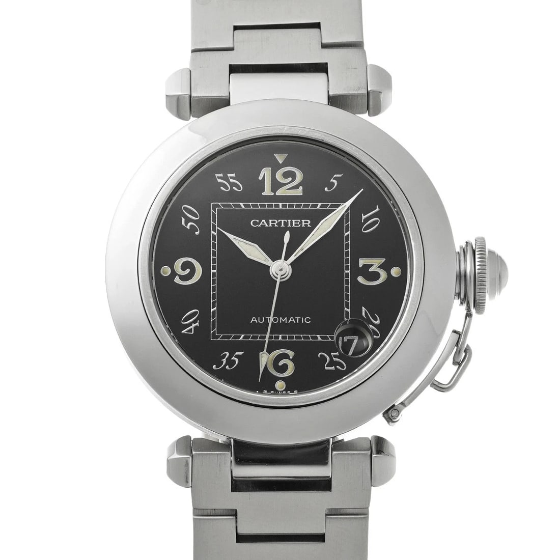CARTIER PASHA BLACK WATCH: CARTIER Pasha black Watch Brand: CARTIER Type/Style: Wristwatch Material: Band Material Stainless steel, Case Material Stainless steel Color: Dial Color black Size: Case Size H/about 35mm W/about