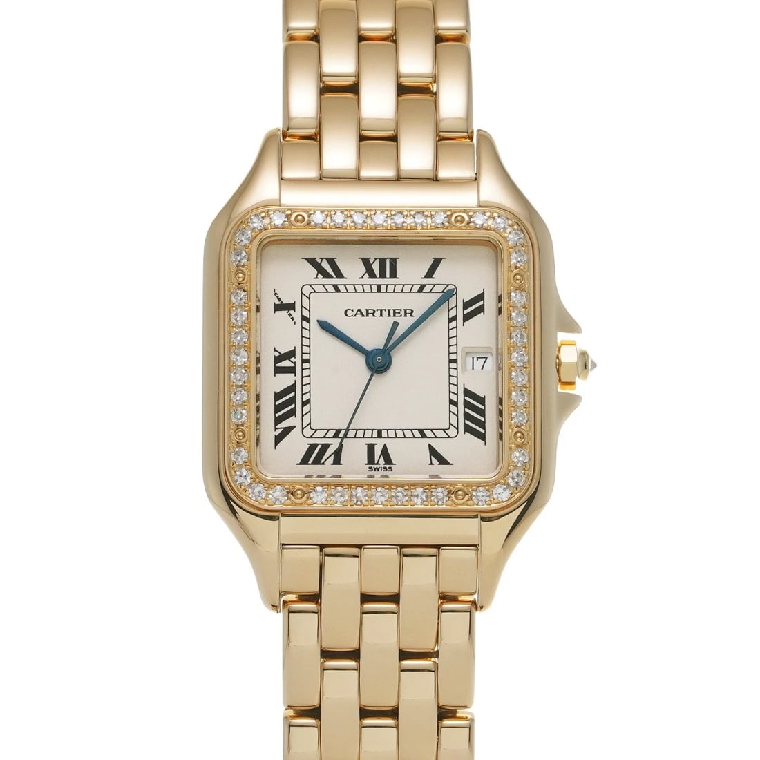 CARTIER PANTHERE LM IVORY WATCH: CARTIER Panthere LM Ivory Watch Brand: CARTIER Type/Style: Wristwatch Material: Band Material Yellow Gold, Case Material Yellow Gold Color: Dial Color Ivory Size: Case Size H/about 38mm W/about 29mm