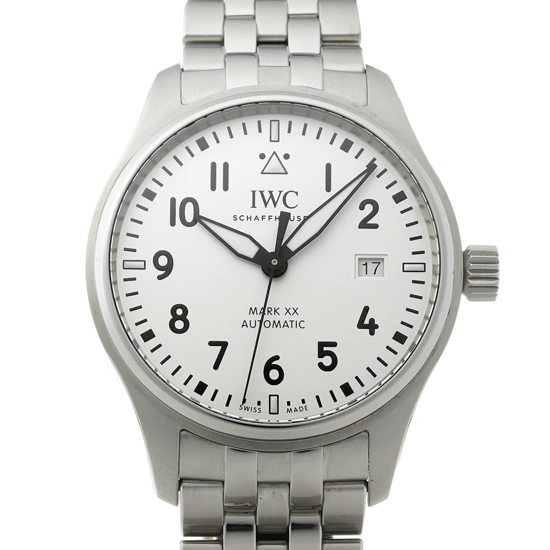 IWC PILOT'S WATCH MARK SILVER WATCH: IWC Pilot's Watch Mark Silver Watch Brand: IWC Type/Style: Wristwatch Material: Band Material Stainless Steel, Case Material Stainless Steel Color: Dial Color Dial Color White Case Color Silver Band