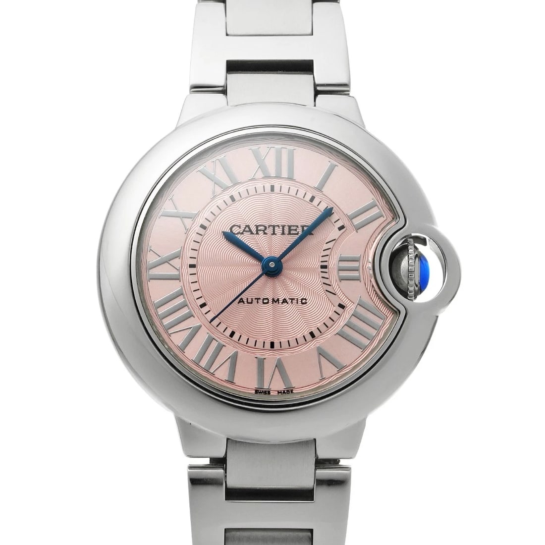 CARTIER BARON BLUE PINK WATCH: CARTIER Baron Blue pink Watch Brand: Cartier Type/Style: Wristwatch Material: Band Material Stainless Steel, Case Material Stainless Steel Color: Dial Color Dial Color Pink Band Color Silver Case