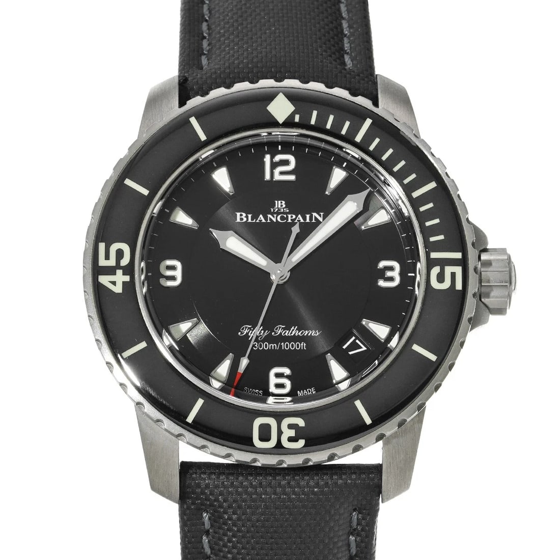 BLANCPAIN BLACK WATCH: Blancpain black Watch Brand: Blancpain Type/Style: Wristwatch Material: Band Material fabric, Case Material titanium Color: Dial Color black Size: Case Size H/about 45mm W/about 45mm D/about 15.4mm