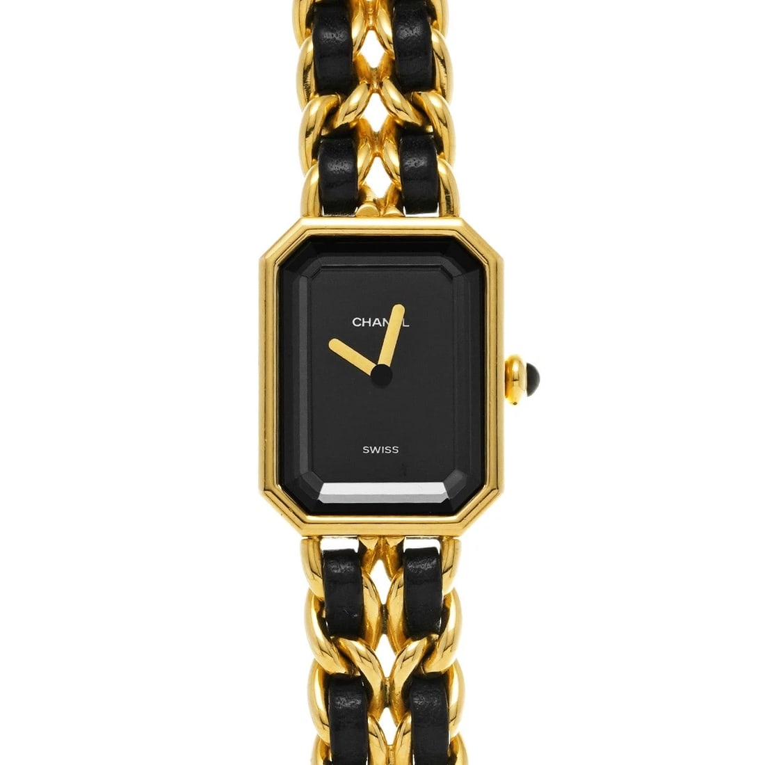 CHANEL PREMIRE BLACK WATCH: CHANEL Premire black Watch Brand: CHANEL Type/Style: Wristwatch Material: Band Material Leather, Gold Plated, Stainless Steel, Metal, Yellow Gold, Case Material Gold Plated, Stainless Steel Color: