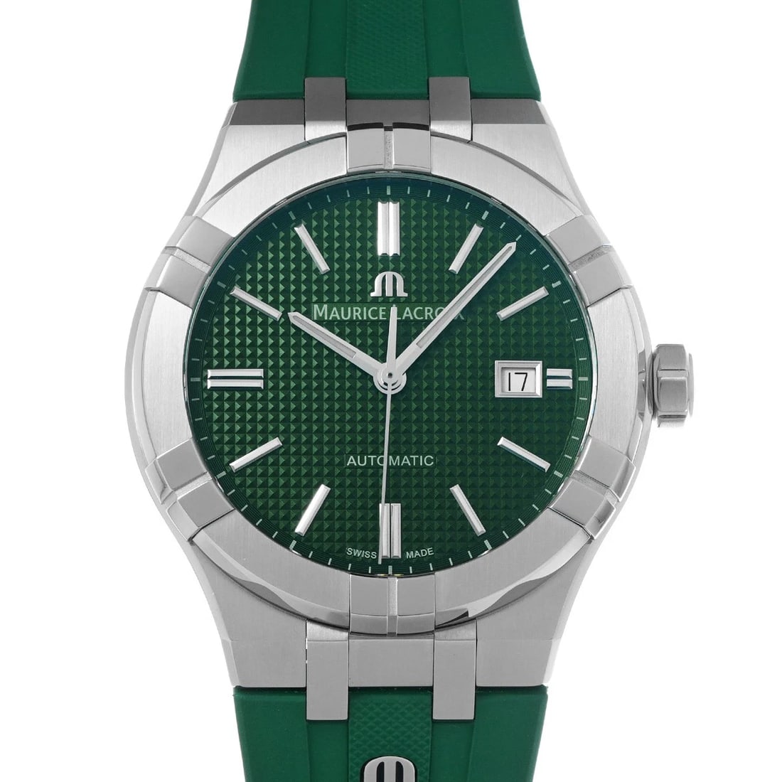 MAURICE LACROIX ICON AUTOMATIC STAINLESS STEEL GREEN WATCH: Maurice Lacroix Icon Automatic Stainless Steel green Watch Brand: Maurice Lacroix Type/Style: Wristwatch Material: Band Material rubber, Case Material Stainless steel Color: Dial Color green Size: