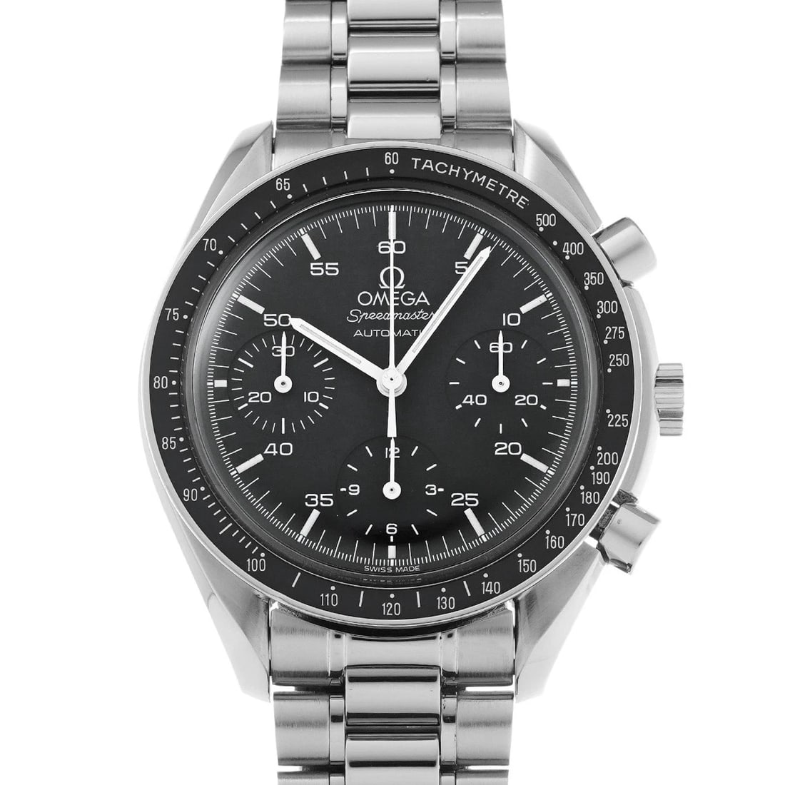 OMEGA SPEEDMASTER AUTOMATIC BLACK WATCH: OMEGA Speedmaster Automatic black Watch Brand: OMEGA Type/Style: Wristwatch Material: Band Material Stainless steel, Case Material Stainless steel Color: Dial Color black Size: Case Size H/about 39mm