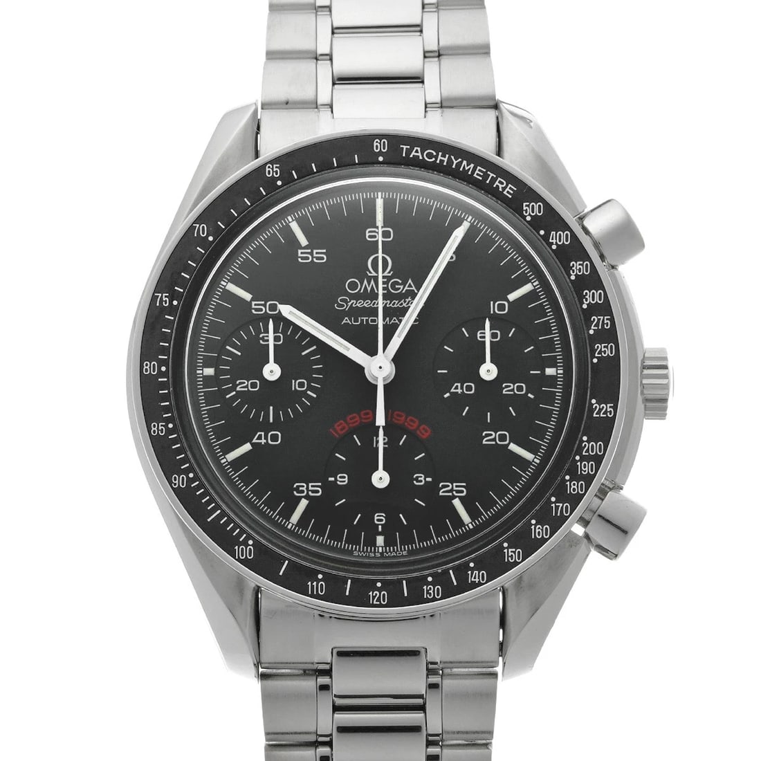 OMEGA SPEEDMASTER AUTOMATIC MILAN EDITION WATCH: OMEGA Speedmaster Automatic Milan Edition Watch Brand: OMEGA Type/Style: Wristwatch Material: Band Material Leather, Case Material Stainless Steel Color: Dial Color Dial Color Black Case Color Silver 