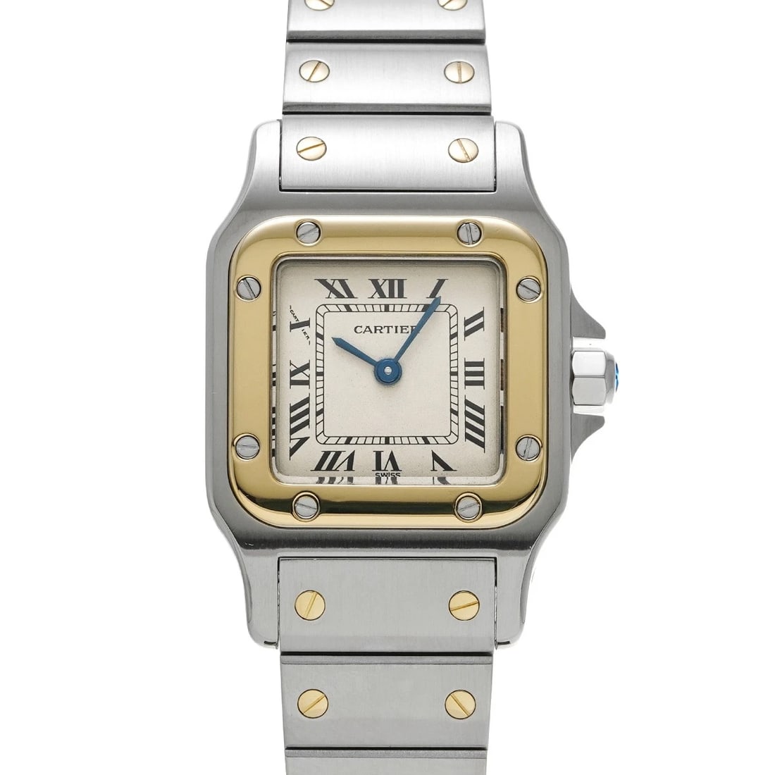 CARTIER SANTOS GALBEE SM IVORY WATCH: CARTIER Santos Galbee SM Ivory Watch Brand: CARTIER Type/Style: Wristwatch Material: Band Material Stainless steel/Yellow Gold, Case Material Stainless steel Color: Dial Color Ivory Size: Case Size H/