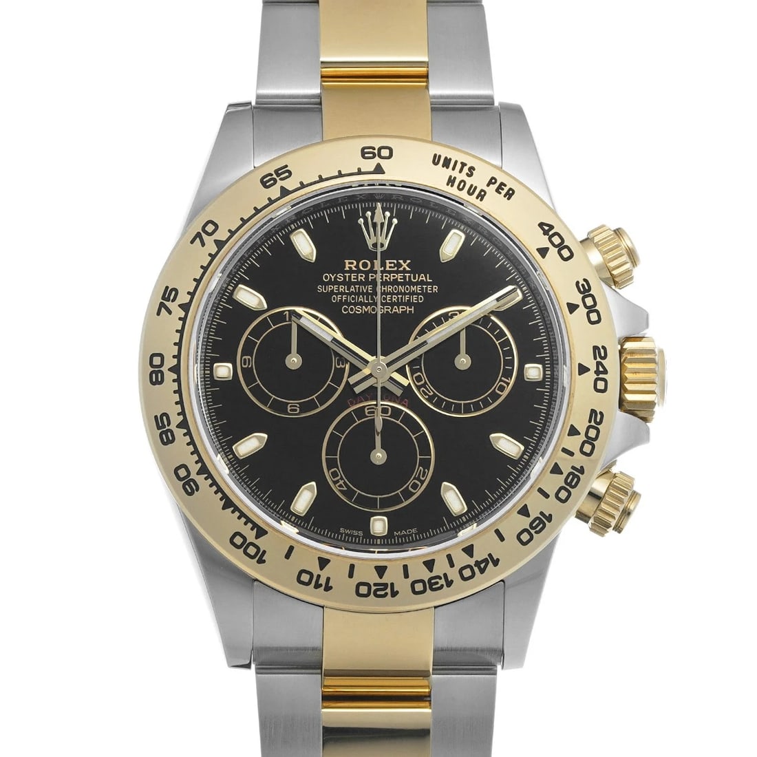 ROLEX COSMOGRAPH DAYTONA BLACK WATCH: ROLEX Cosmograph Daytona black Watch Brand: ROLEX Type/Style: Wristwatch Material: Band Material Stainless steel/Yellow Gold, Case Material Stainless steel Color: Dial Color black Size: Case Size H/ab