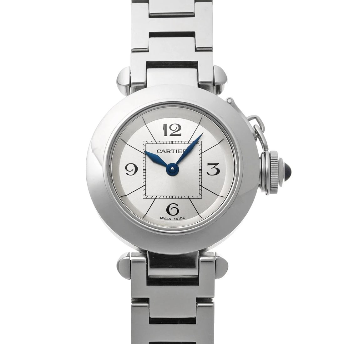 CARTIER MISS PASHA SILVER WATCH: CARTIER Miss Pasha Silver Watch Brand: CARTIER Type/Style: Wristwatch Material: Band Material Stainless steel, Case Material Stainless steel Color: Dial Color Silver Size: Case Size H/about 27mm W/abo