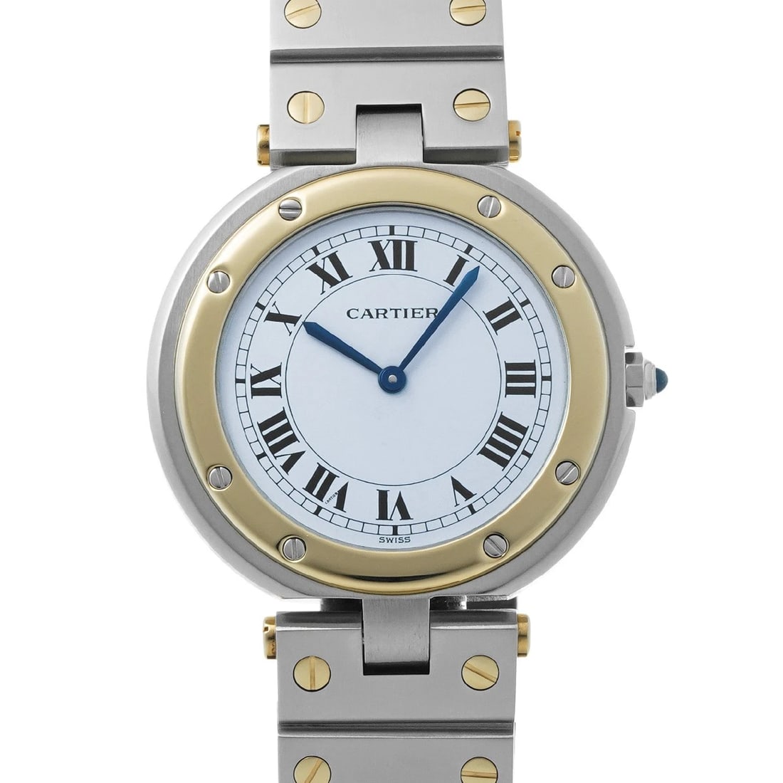 CARTIER SANTOS LM WHITE WATCH: CARTIER Santos LM white Watch Brand: Cartier Type/Style: Wristwatch Material: Band Material Stainless Steel, Yellow Gold, Case Material Stainless Steel Color: Dial Color Dial Color White Band Color Si