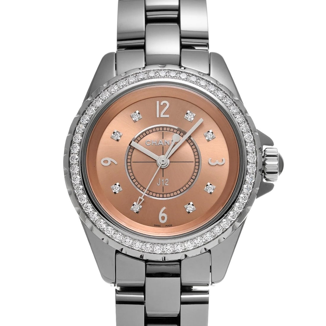 CHANEL J12 CHROMATIC PINK/DIAMOND WATCH: CHANEL J12 Chromatic pink/diamond Watch Brand: CHANEL Type/Style: Wristwatch Material: Band Material Titanium ceramic, Case Material Titanium ceramic Color: Dial Color pink Size: Case Size H/about 33m